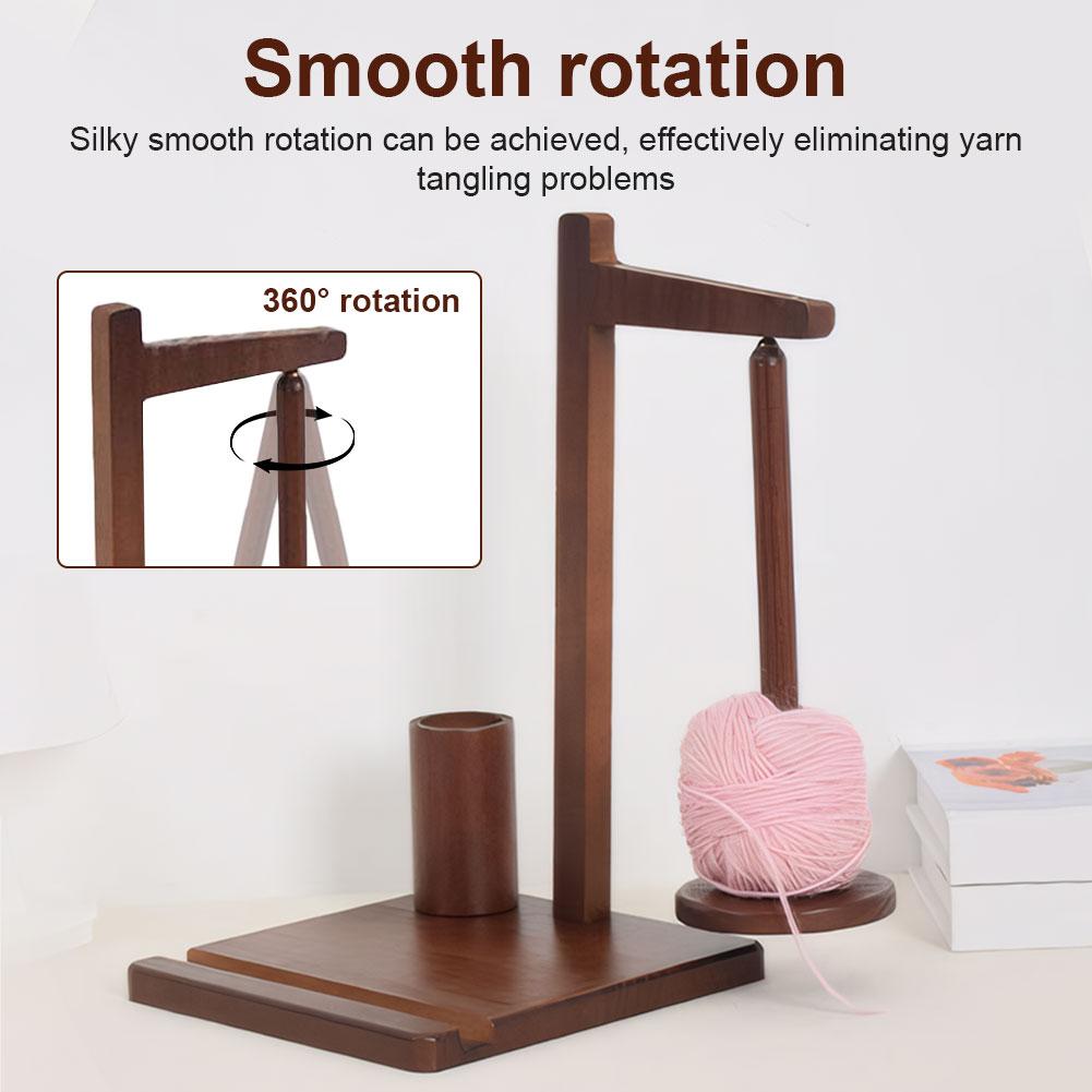 3-in-1 Wooden Yarn Holder Rotatable Yarn Ball Storage Rack with Phone Stand Magnetic Smooth Rotation Anti-Tangle for Crochet Lov