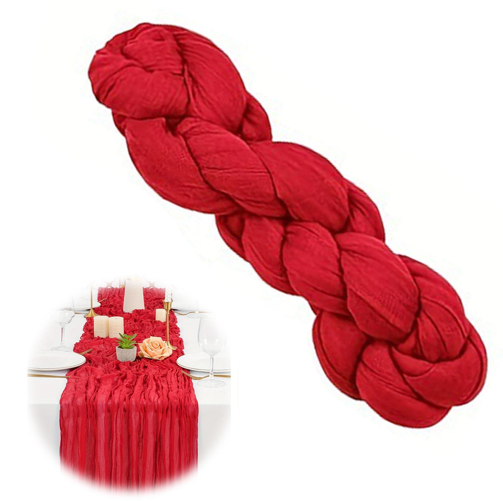 

Valentine Red Long Table Runner Wedding Party Banquets Bridal Baby Shower Christmas Decorations Boho Gauze Polyester Cheesecloth 90x300cm червоний