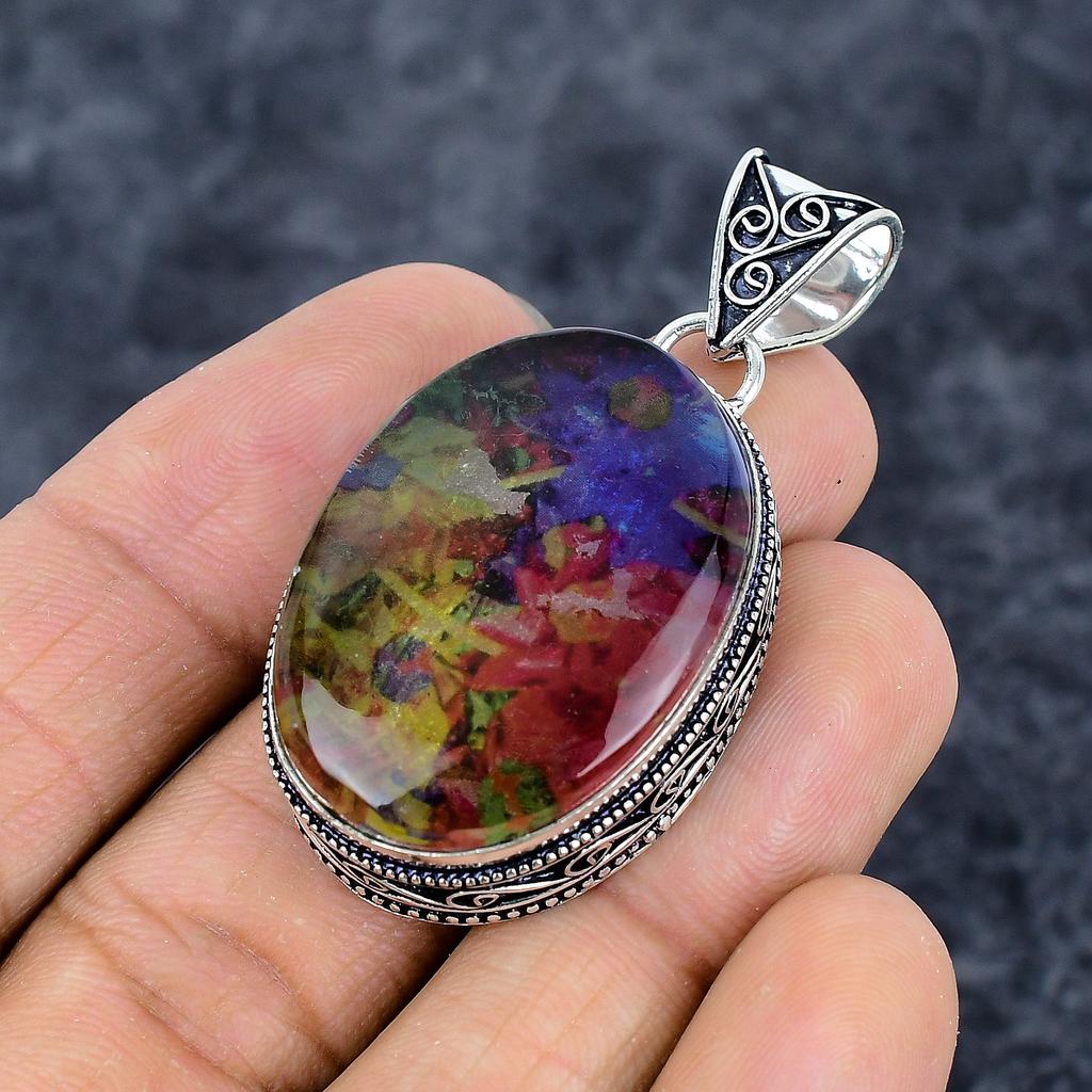 Ammolite Gemstone Handmade 925 Sterling Silver Jewelry Pendant 2.09" M-3279