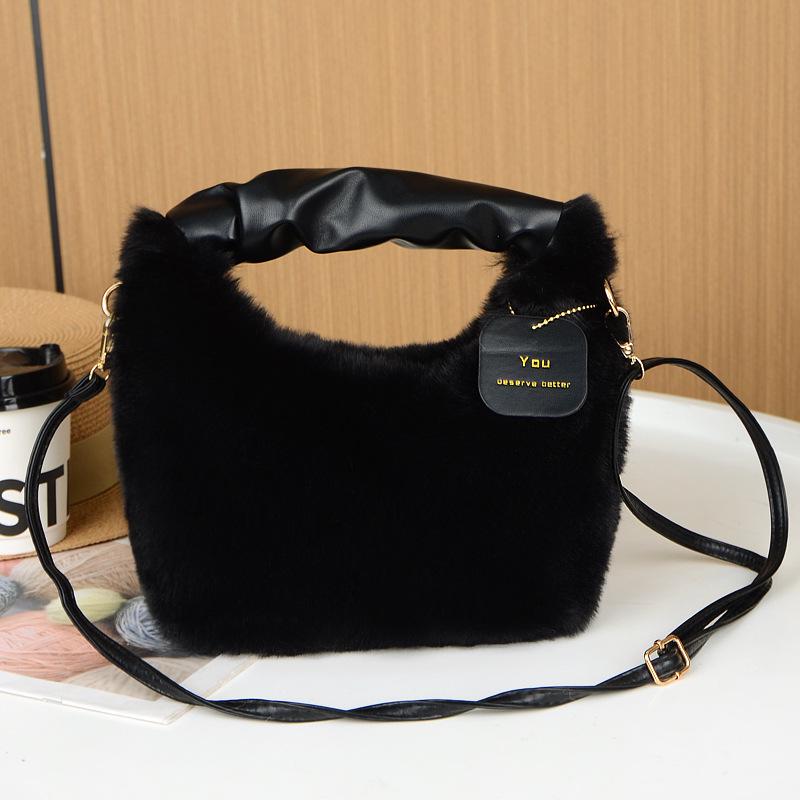 Autumn/Winter 2024 Plush Square Crossbody Bag with Chain Options - High-End Furry Handheld Bag