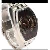 Used COGU Men's Watch Automatic AT Rectangular Back Slot 3 Hands Silver SS Genuine Belt Skeleton Character Limited Edition