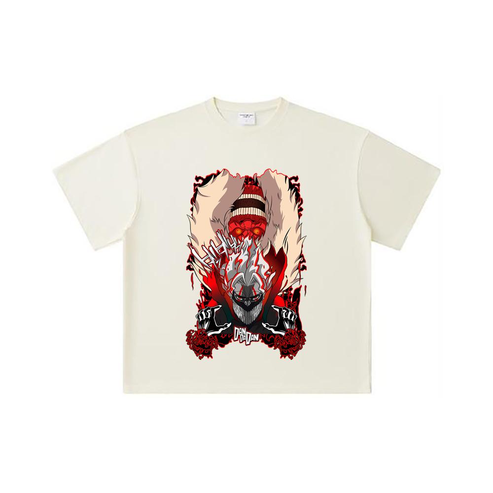 260 GSM Double Yarn 32 Count 100% Cotton Dandadan V34 Okarun Turbo Print Unisex Heavy Cotton T Shirt