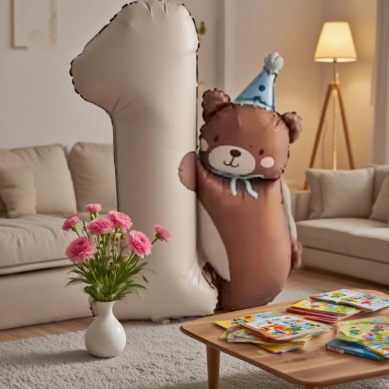 Lovely Bear Cub One Year Old Digital Aluminum Foil Balloon Children's Birthday Party Celebration Decoration Balloon Anniversary