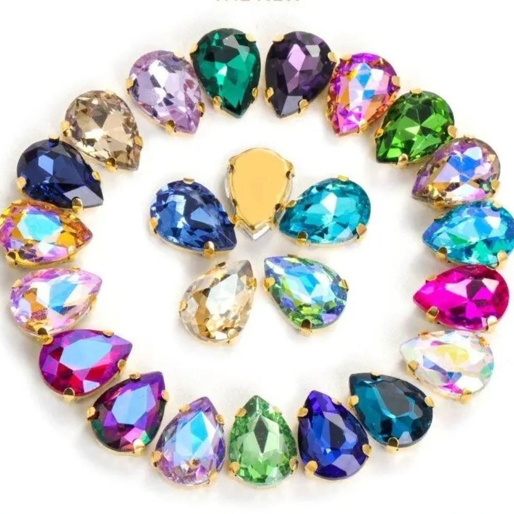 50pcs Set Shining Multicolor Water Drop Rhinestone DIY Craft Mixed Claw Drill Buckle Crystal Buckle Wedding Dresses