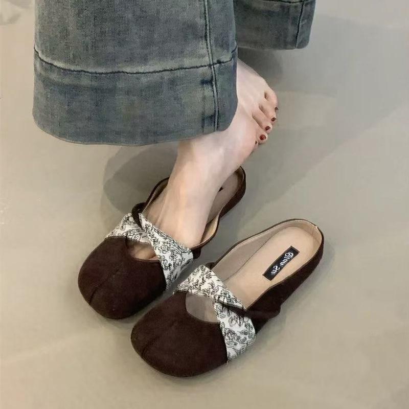2025 Spring and Summer Casual Muller Cool Slippers French Mesh Head Half Slippers Women's Red Envelopes New Outer Wear Lazy One Pedal