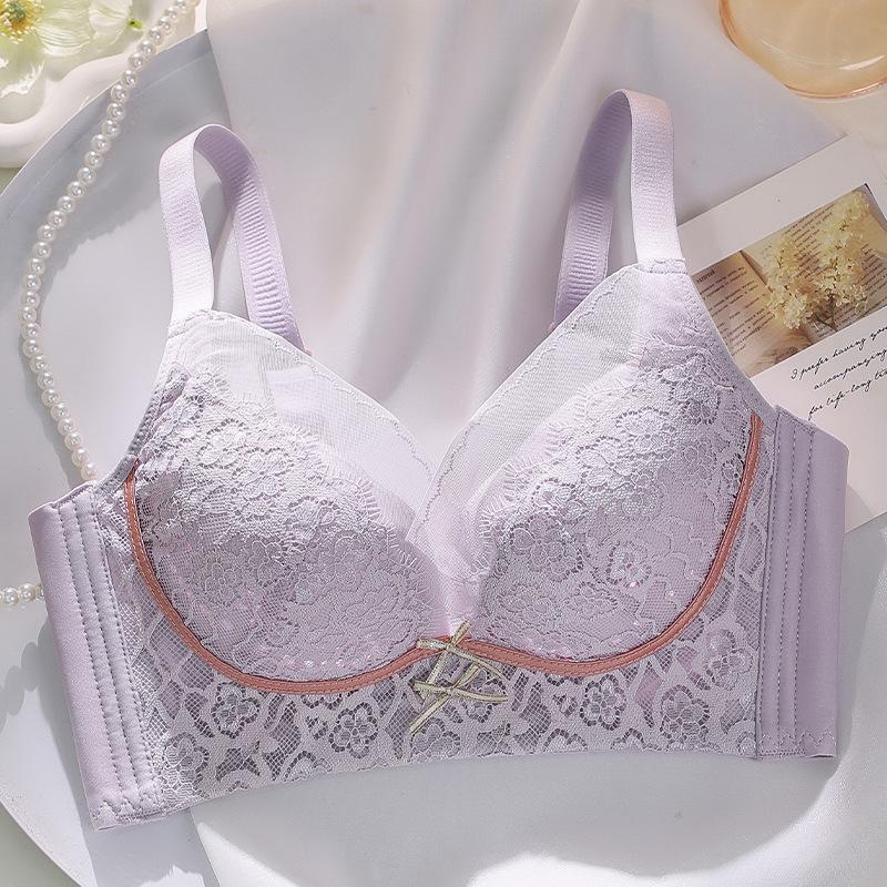 Summer 0.3CM Breathable Cup Lace Underwear Ladies Without Steel Ring Thin Cup Bra Gathered Adjustable Bra