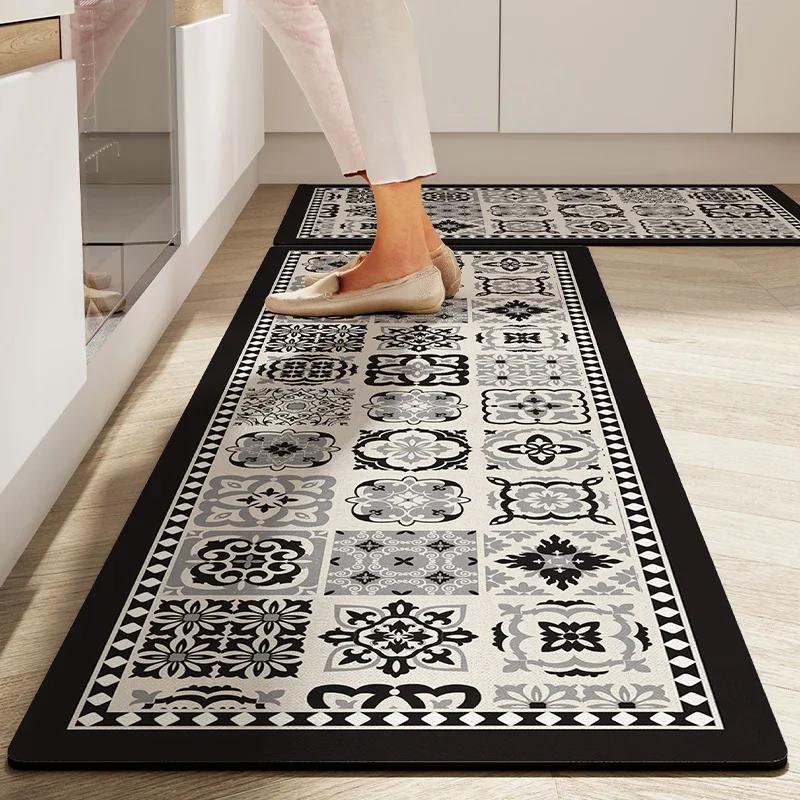 Boho Bloemig Tegel Keukenmat Set, Antislip Water- en Oliebestendig Absorberende Vloermatten voor Keuken en Wasruimte 40x60cm 16x24inch