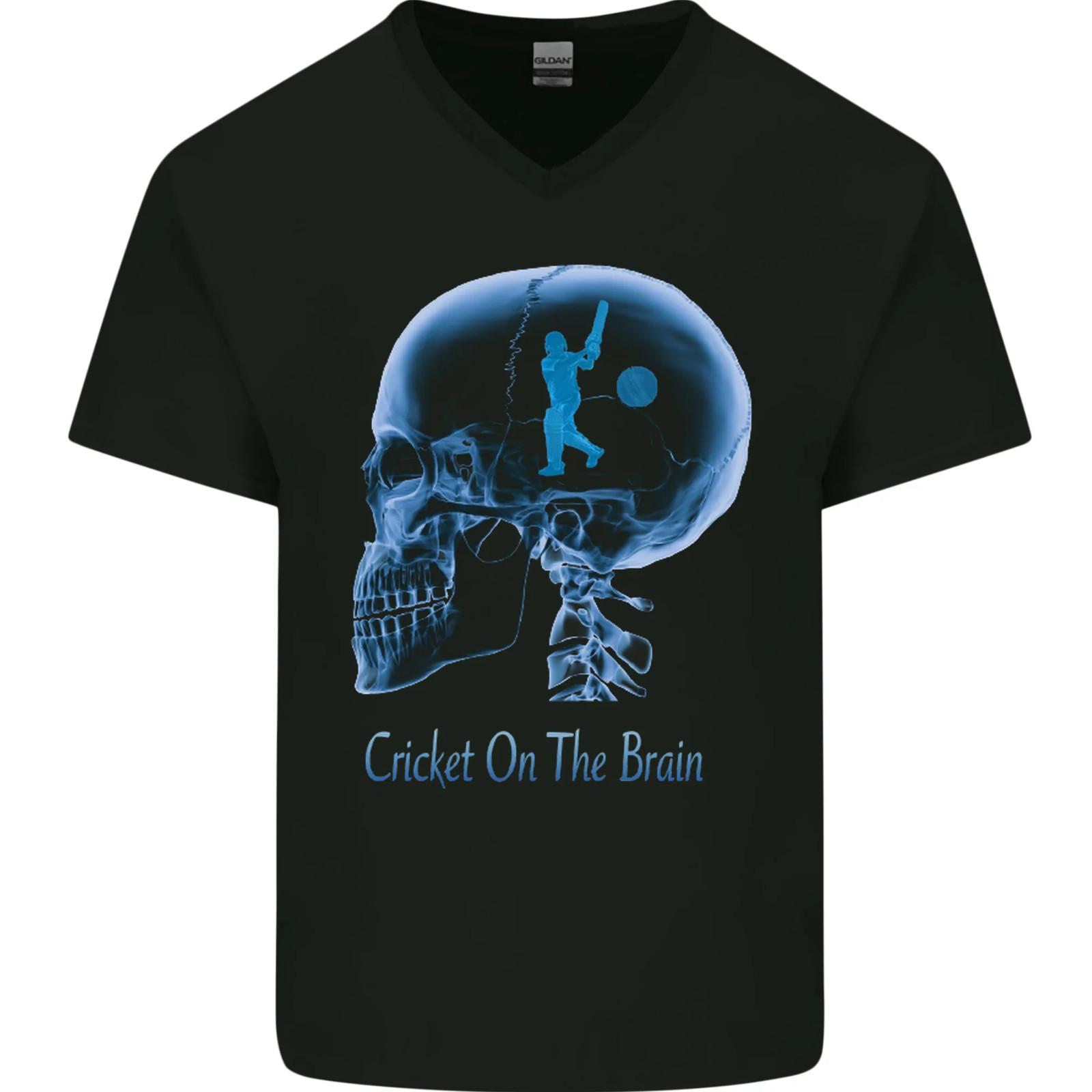 Cricket On the Brain Funny Cricketer Mens V-Neck Cotton T-Shirt S