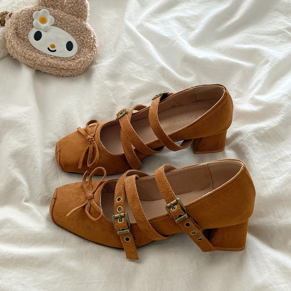 Small retro style leopard print thick heel Mary Jane shoes women's 2025 autumn and winter new square head high heel light mouth single shoes