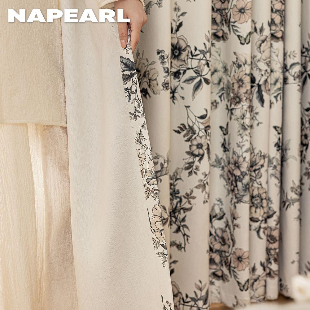 1PC NAPEARL French Retro Blackout Curtains with Butterfly Floral Print Thick Curtains for Bedroom Living Room Window for Home Decor