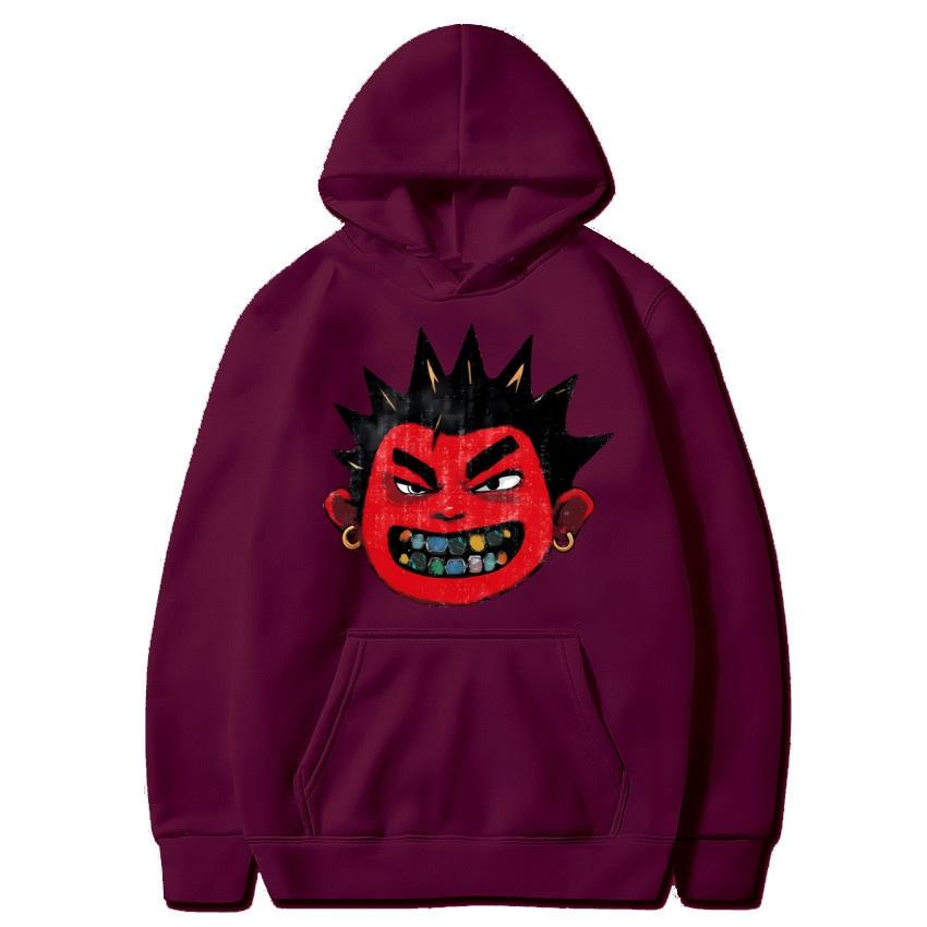 Autumn Winter Red Face Boys' Printed Solid Color Hoodie Daily Casual Hoodie Classic Coat Warm Street Sweatshirt Gift