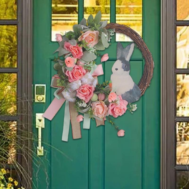 Artificial Easter Rabbit Wreath Accessory for Front Door Rabbit Eggs Spring Decoration for Indoors and Outdoor Use