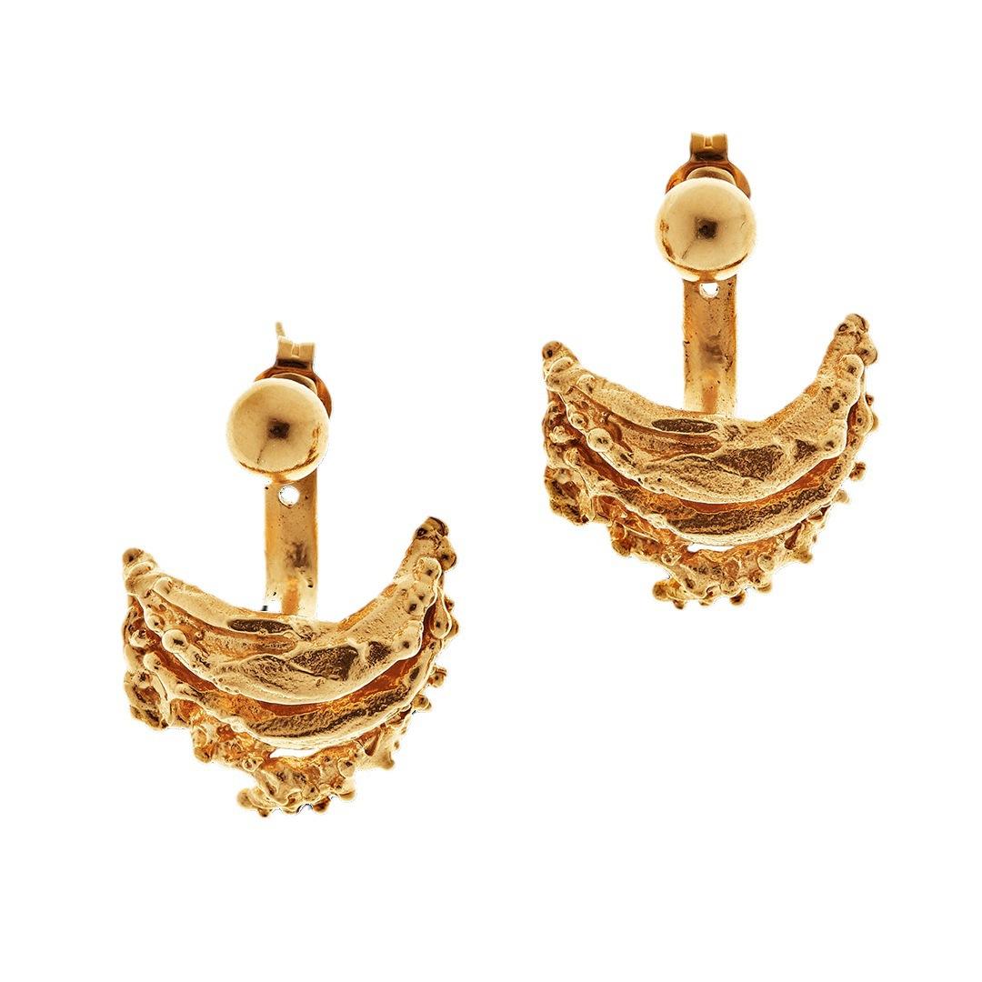 British Niche Brand Retro Semicircular Bending Irregular Old Design 18K Gold-Plated Removable Stud Earrings