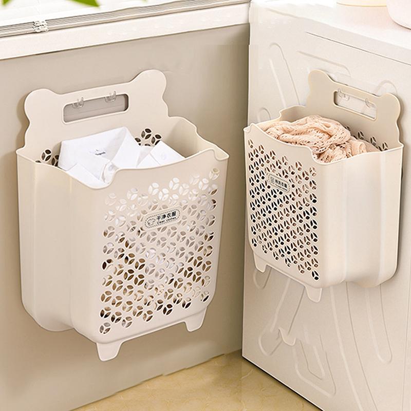 Folding Dirty Clothes Basket Wall Mounted Laundry Storage Hamper For Bathroom Portable Hollowed Laundry Bag For Bathroom Bedroom