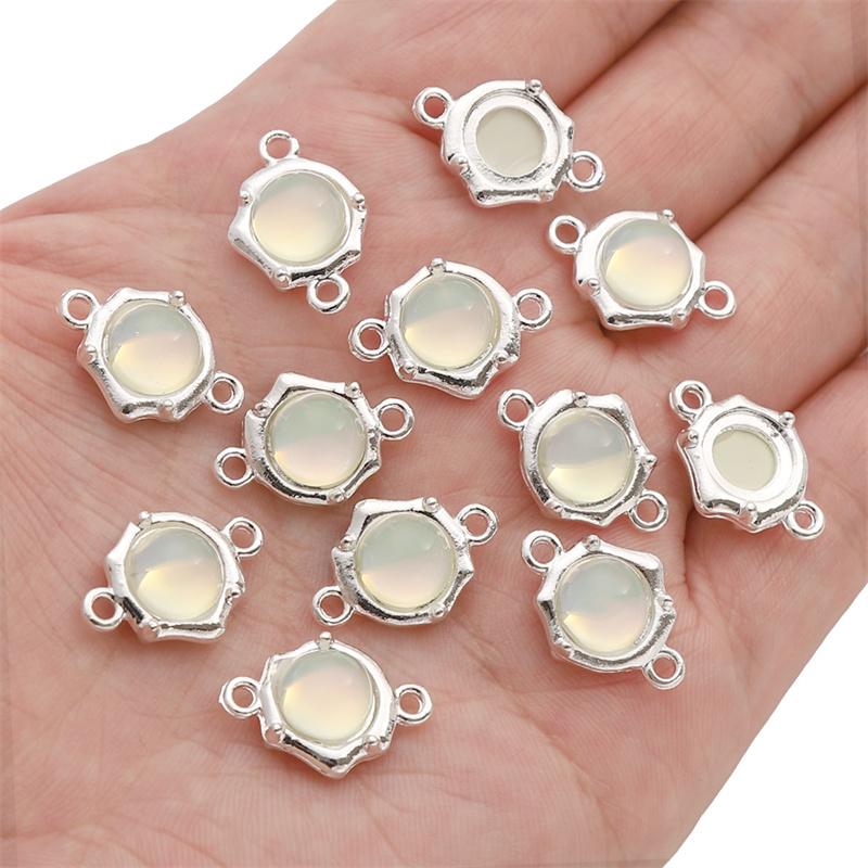 1pc/bag 12x17.5mm Alloy Cat Eye Stone Double Hanging Hole Pendant DIY Bracelet Necklace Earrings Jewelry Accessories