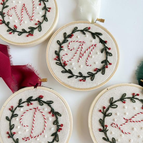 DIY Embroidered Christmas Ornaments Personalized Initial A–Z Monogram Embroidery Set Mini Handmade Christmas Embroidery