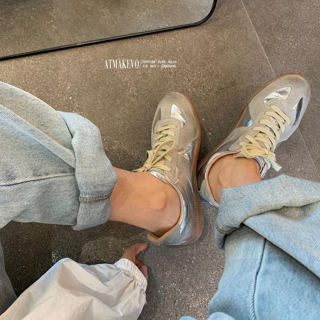 Handmade Shoes~ Silver Dexun Shoes Women's 2025 New Sports and Leisure Flat Shoes Board Shoes