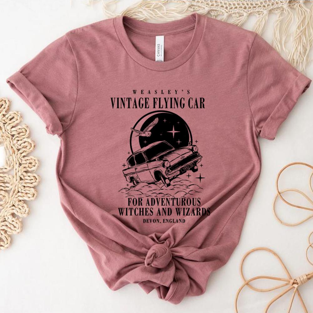 Vintage Fiying Car T Shirts Universal Shirt Unisex Harajuku Vintage Aesthetic ShortSleeve TShirts Oversized Streetwear Couples