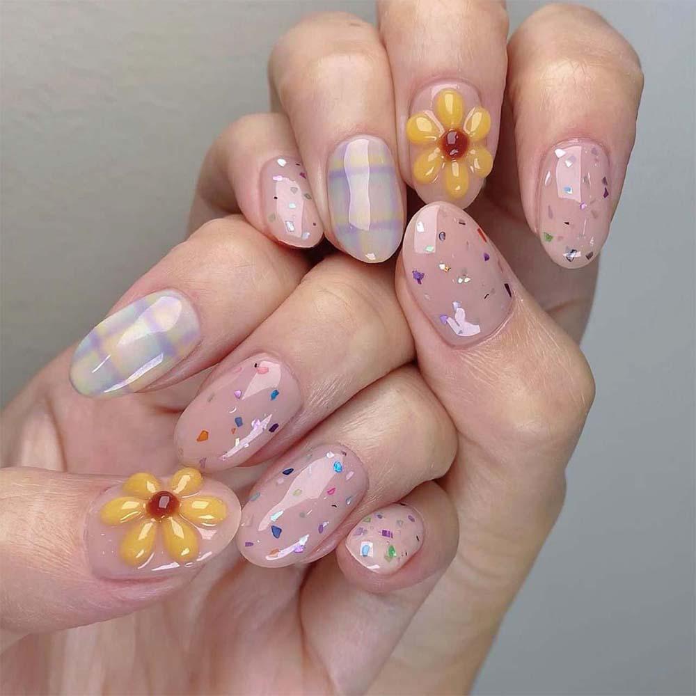 Simple sunflower decorative nail sticker Japanese 5D relief 3D three-dimensional nail sticker colored makeup sticker