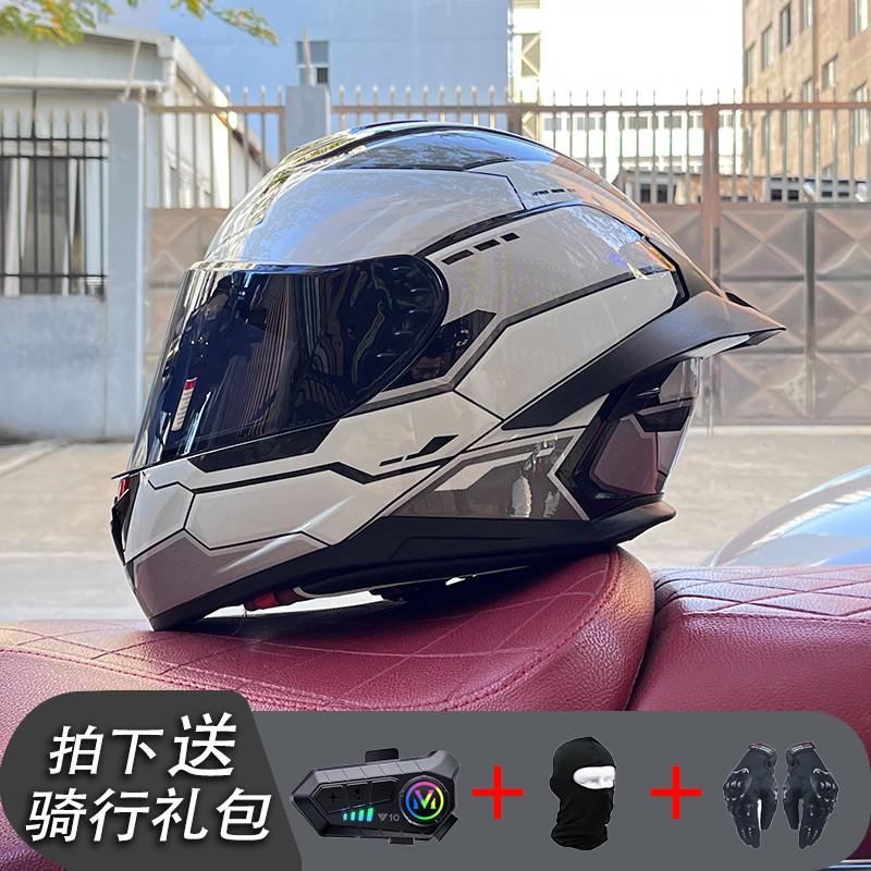 ECE/GB Certified Full Face Motorcycle Helmet With Bluetooth Intercom Men Women Use Large Rear Wing Stylish Design