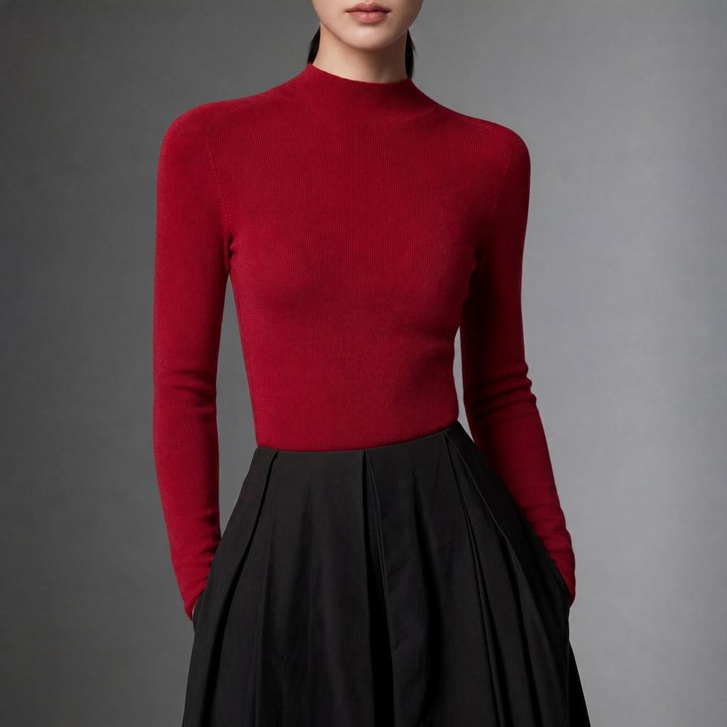 Machine Washable Slim-Fit Merino Wool Sweater with Half-High Neck.
