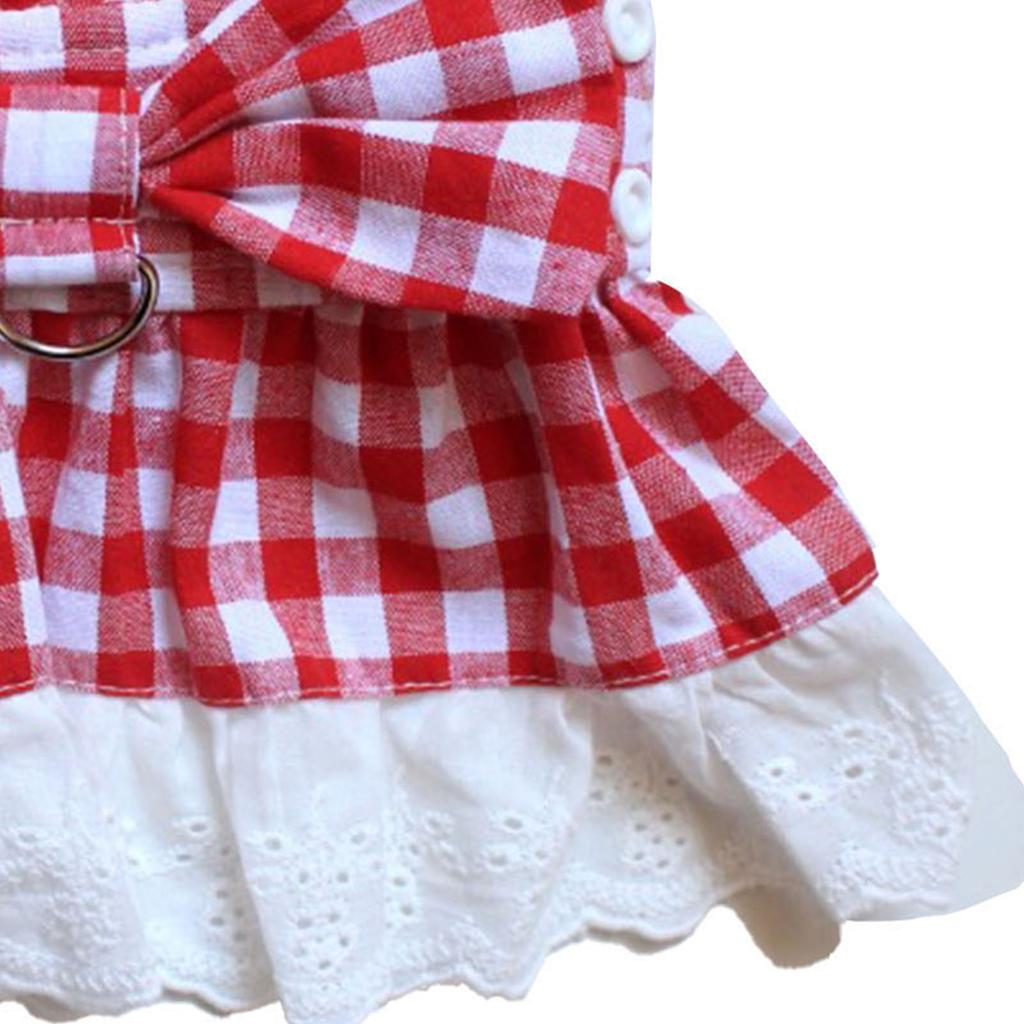 Kariertes Hunde-Kleid Leinen-Set Rot Kariert Spitzenbesatz Welpenkleid Frühling Sommer Ärmellos Haustierkleid mit
