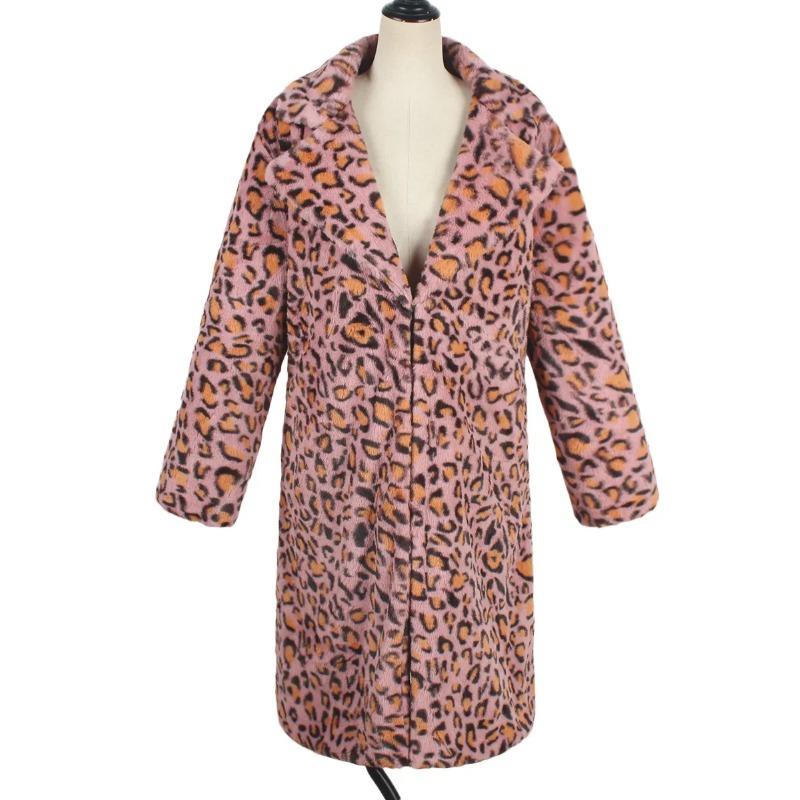 VAYLA  Autumn Winter Fur Coat Women Fashion Casual Square Collar Imitation Leopard Faux Fur Coat Plush Long Coat Winter Jacket