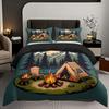 Cartoon Camping Tent Campfire Pattern Down Duvet Cover Set Fashionable Classic Popular Digital Printed Bedding Set HD Printing
