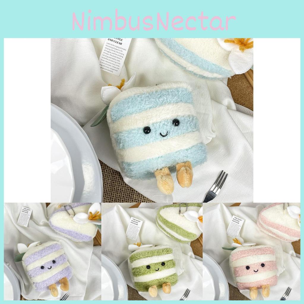 Charming Plush Triangle Cake Keychain In Mud Purple Matcha Strawberry Colors