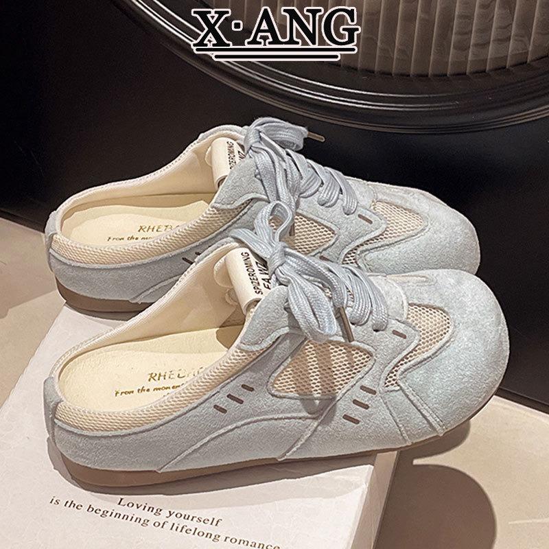 Leather inner height increase children's baotou half slippers summer wear new lazy one pedal women's shoes