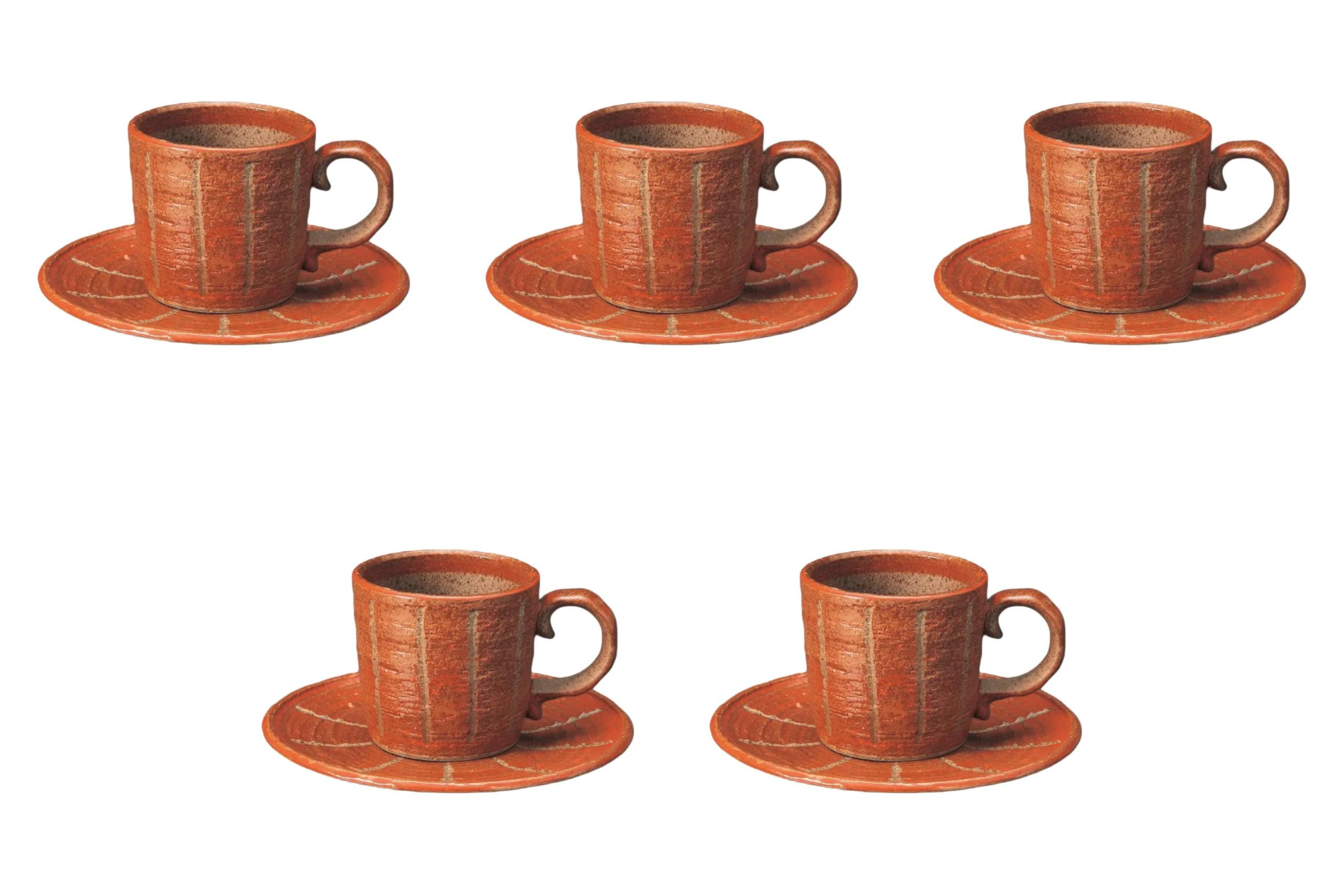 

Set of 5 Carved Horsetail Coffee Cups and Saucers x Ceramic Cups and Saucers by Setomonohonpo (Red) [15 1.5 cm] красный