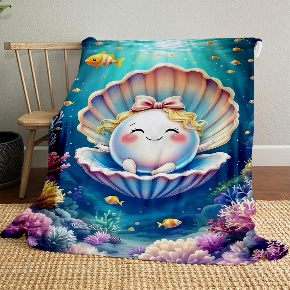 1PC shell oceanOutdoor Flannel Blanket - Soft Plush Decor for Picnics, camping, Bedroom, Playroom, Office, or Lunch Break 1314A