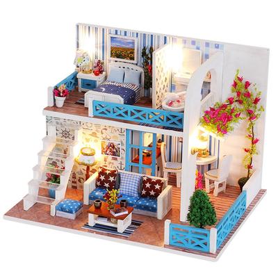 Casa de bonecas de madeira faça você mesmo modelo em miniatura quebra-cabeça móveis de casa de bonecas brinquedos infantis 10ml