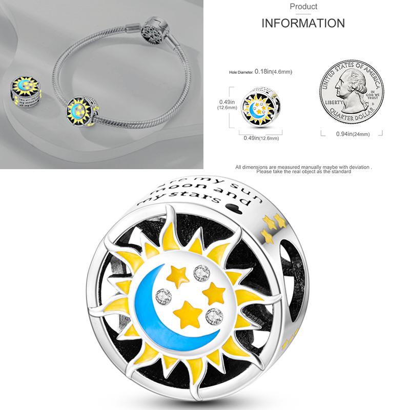 Charms Bead Copper Starlit Sky Moon Sun Earth Universe Charm Fit Bangle Bracelet Necklace Diy Jewelry