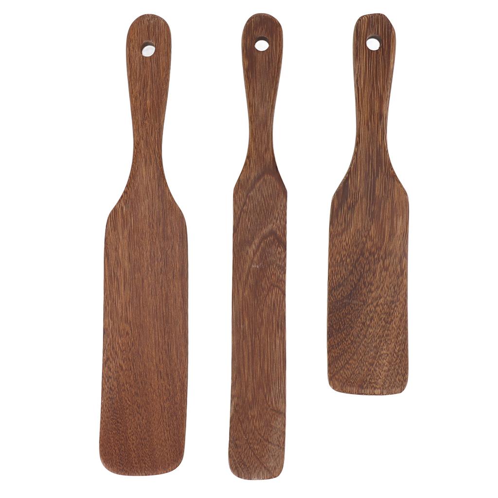3 PCS Wooden Spatula with Wide Shovel Head Non Slip Teak Turner Spatula for Steak Pizza Milk Salad