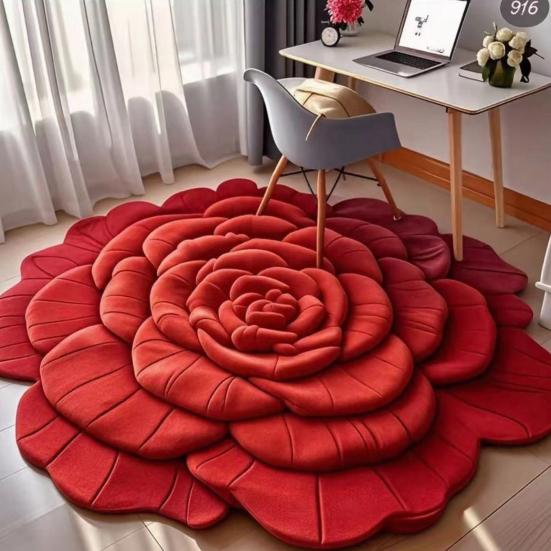 3D Blumen Bodenmatte Rutschfest Saugfähig Badezimmerteppich Realistische Blumenform Bereichsteppich für Schlafzimmer Wohnzimmer Spielzimmer Dekor