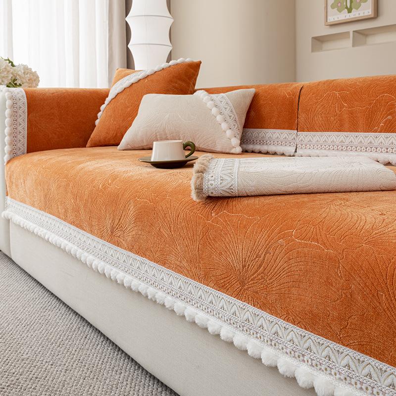 Copridivano a Palla con Nappe di Lusso Chenille Nordico Cuscino per Divano del Soggiorno Universale Antiscivolo Copricuscino per Divano Copribraccioli Schienale