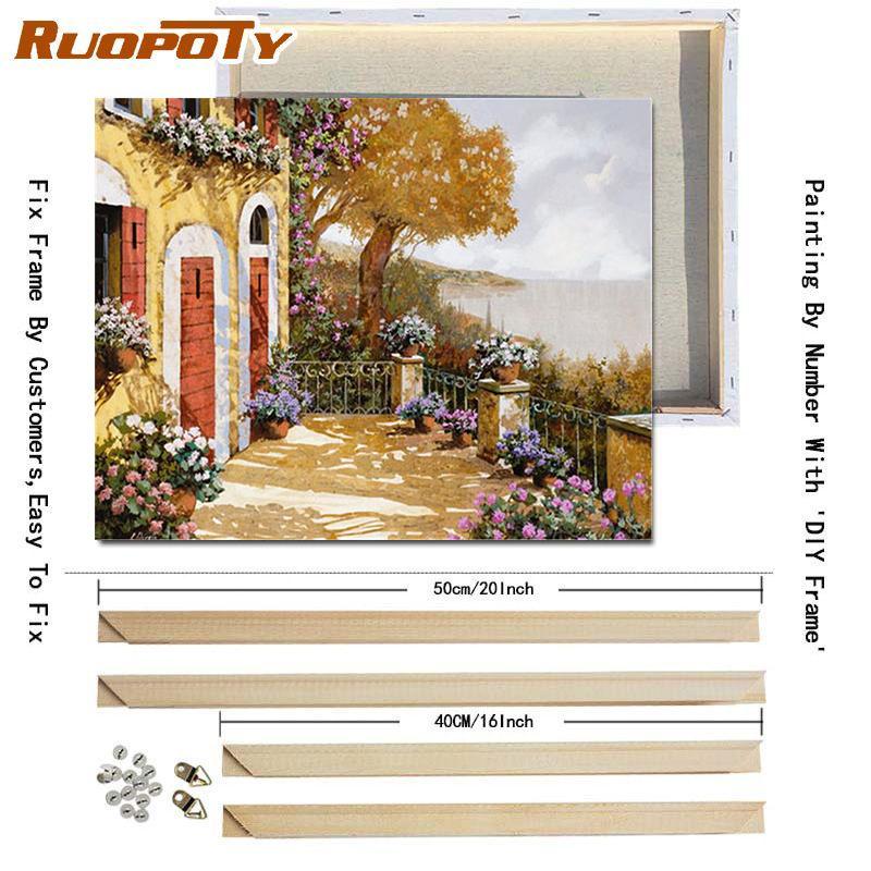 RUOPOTY Barvení podle čísel Městská krajina pro obývací pokoj na plátně Jedinečný dárek akrylový obrázek podle čísel domu