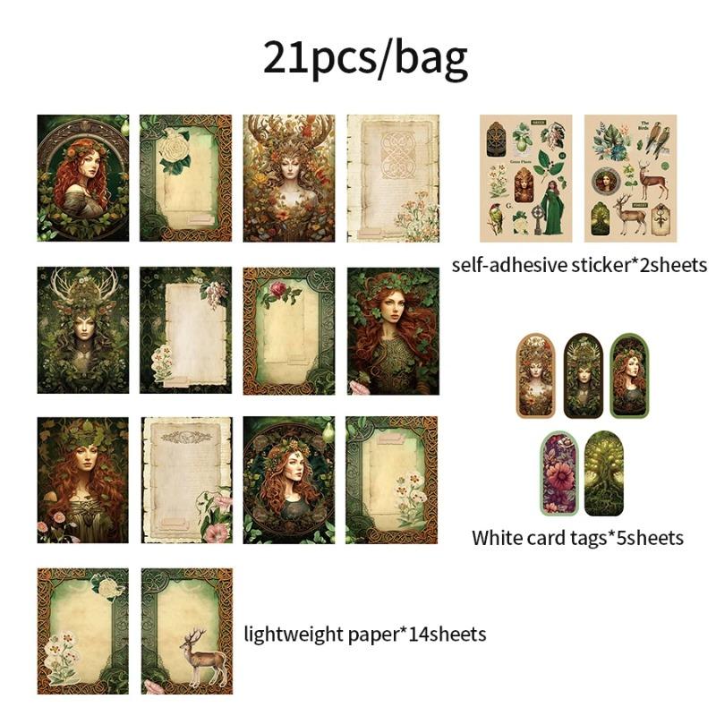 4Style 21Pcs/box Dark Fairy Tale Series Material Pack DIY Handbook Bookmark Scrapbook Photo Frame Calendar Card Envelope Journal