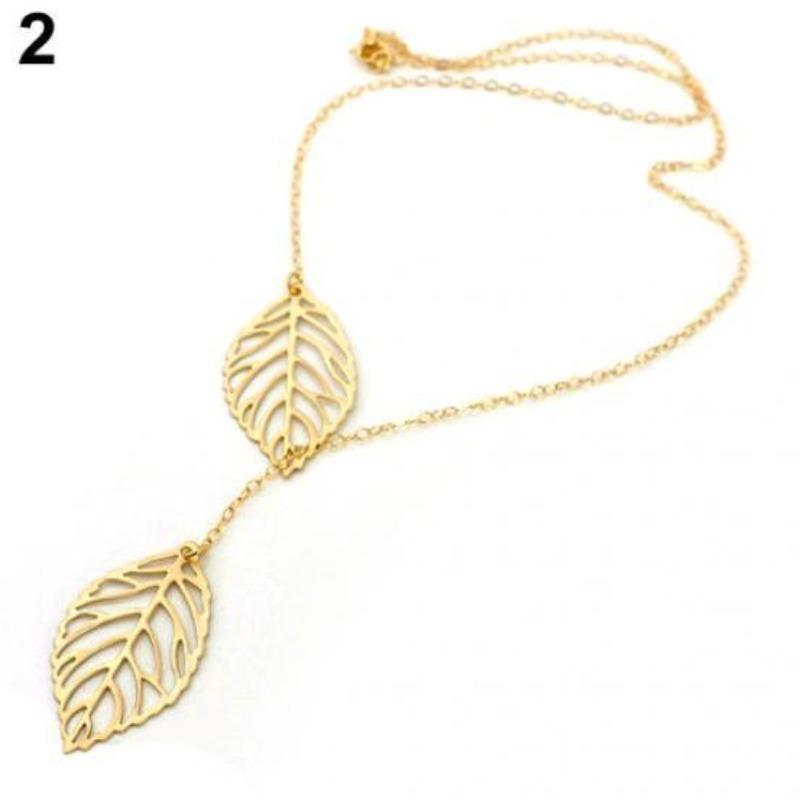 Leaf Necklace For Women, Double Leaf Design Collarbone Chain, Fashionable Necklace Jewelry Accessories