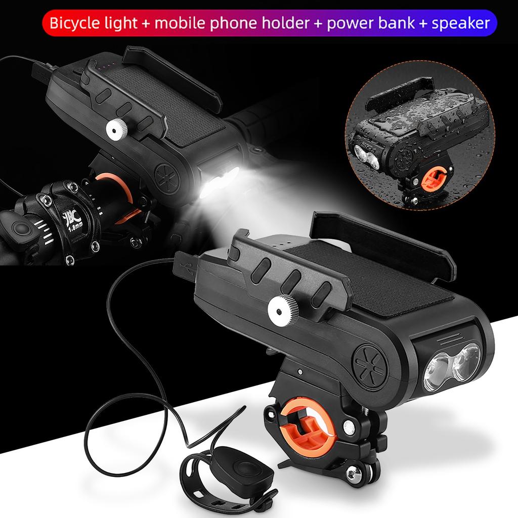 CYCLINGBOX 2400Mah Multifunctional Bicycle Mobile Phone Bracket Horn Front Light
