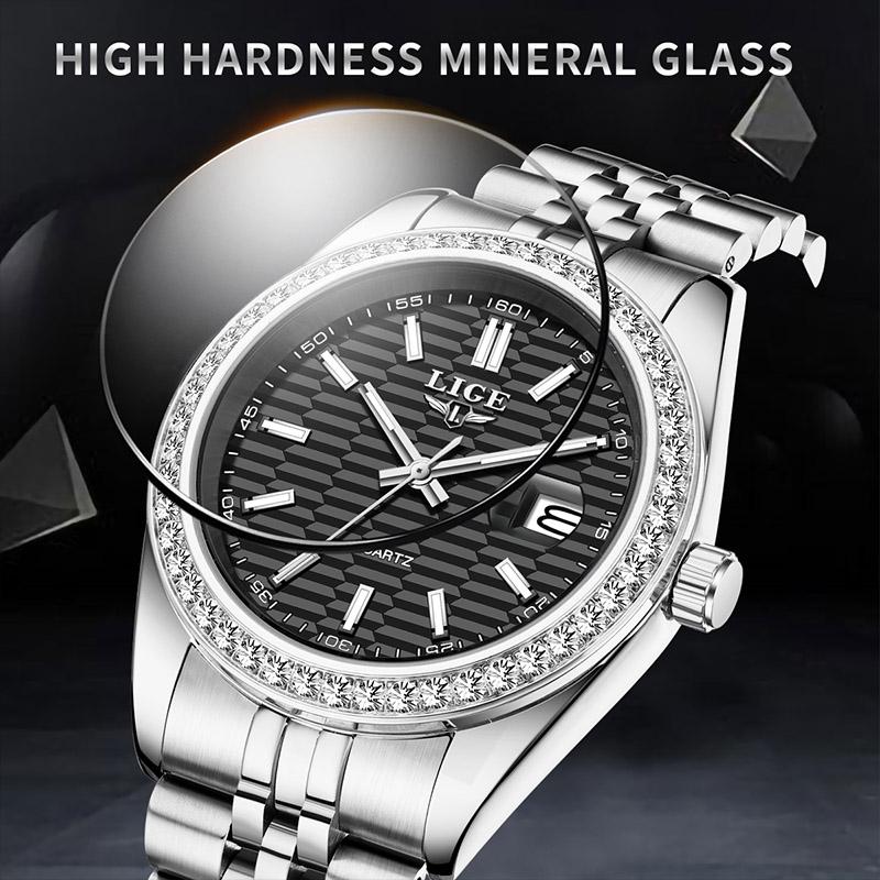 LIGE TOP NEW Men's watches Luxury Fashion Quartz clock Stainless Steel Waterproof Luminous watches for men reloj hommes+BOX
