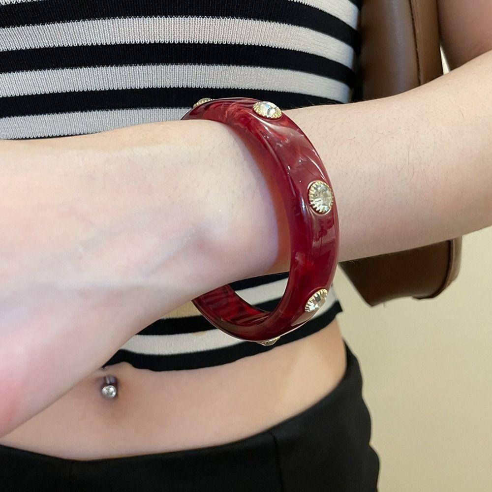 Bohemian Rhinestone Colored Bracelet Zircon Retro Hand Ring Unique Acrylic Bangle  Women