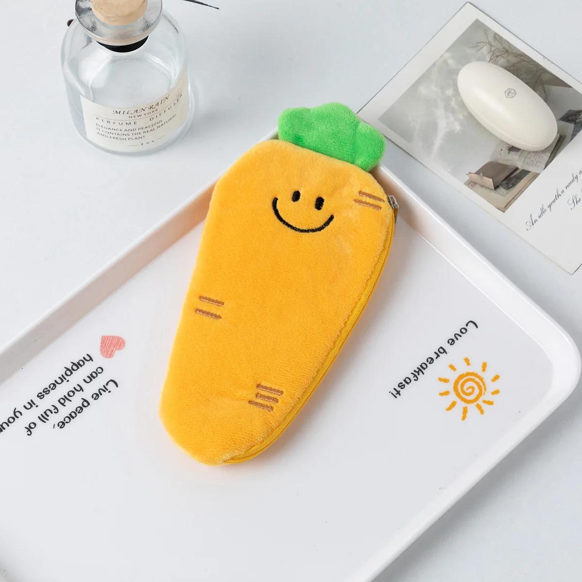 1 шт. милый мультяшный баклажан морковка плюшевый пенал детский портативный настольный канцелярский мешок монетница кавайный подарок школьные принадлежности