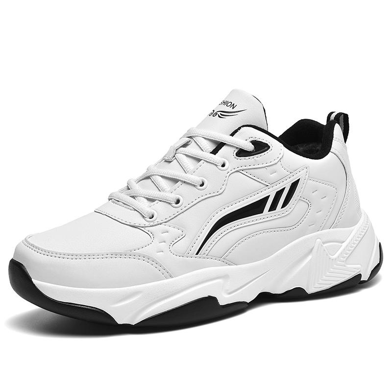 Autumn and Winter Men's Leather Sneakers Casual Plush Shoes Warm Footwear Snow Shoes Anti Slip Sneaker