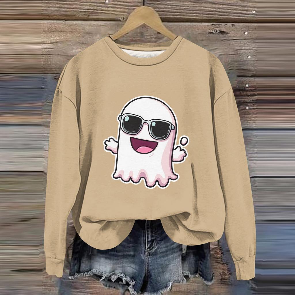 Women's Fashion Long Sleeve Halloween Print Round Neck Sweater Top