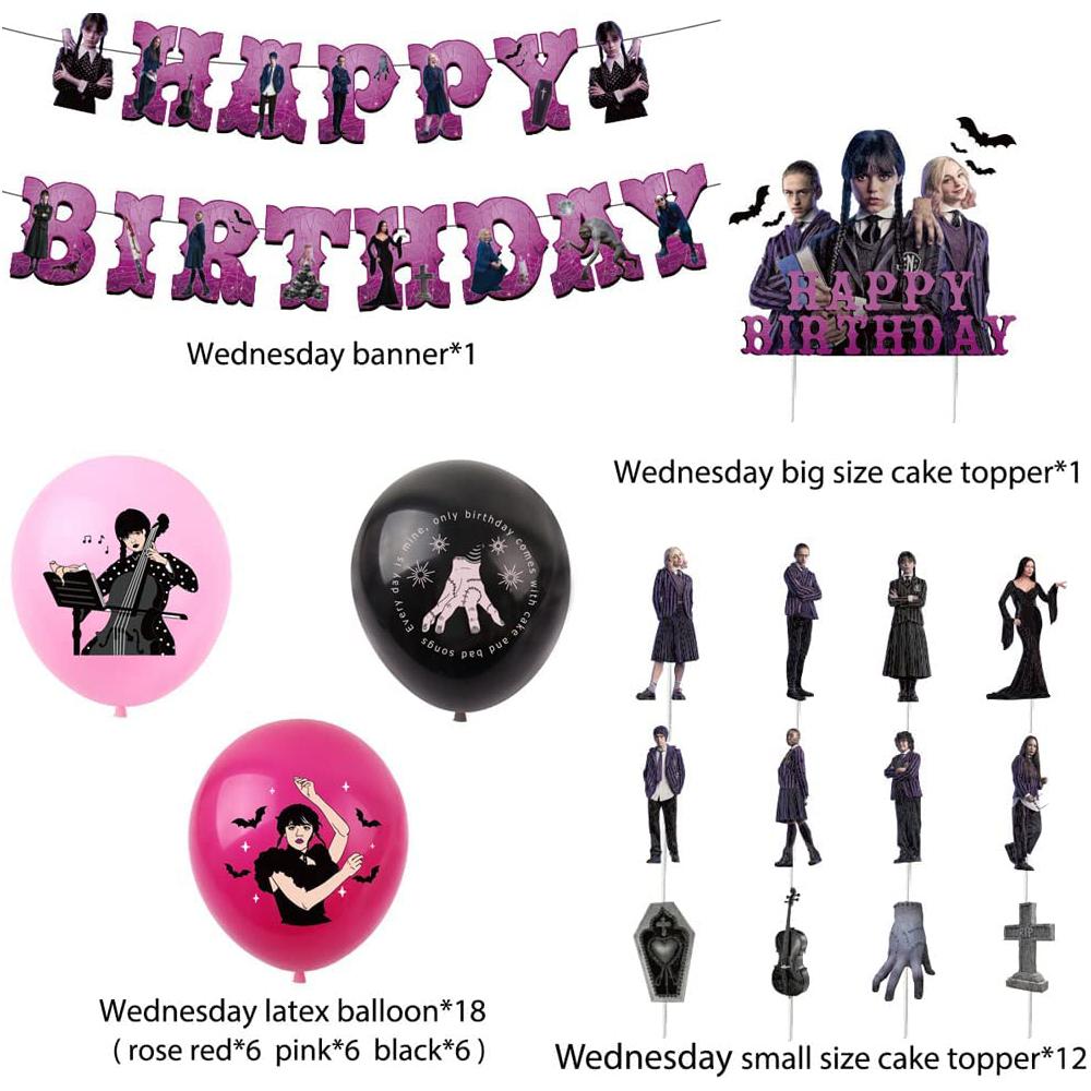 Le Decorazioni per la Festa di Compleanno di Mercoledì Addams includono Topper per Torta, Striscione con Palloncini