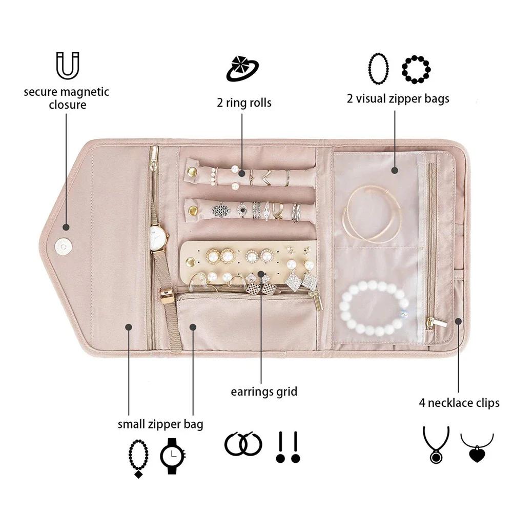 Travel Portable Jewelry Organizer Roll Foldable Jewelry Case for Bracelet Ring Necklaces Earring Jewelry Storage Bag Travel Bags