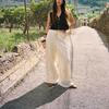 Summer New Product Women's Clothes Pleated Decorative Linen Blend Plaid High Waist Wide Leg Casual Trousers 4745024