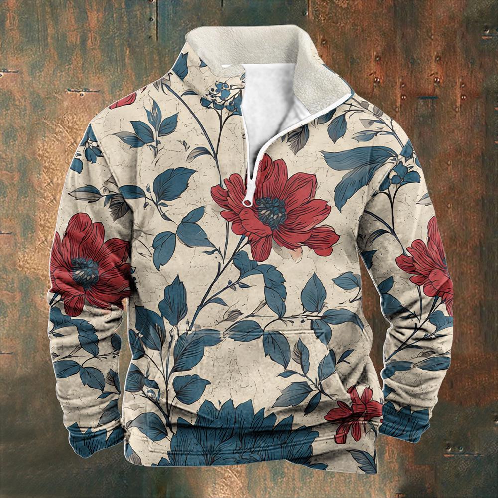 Men's British Autumn 2025 Stand Collar Arctic Fleece Half-Zip Hoodie with 3D Print